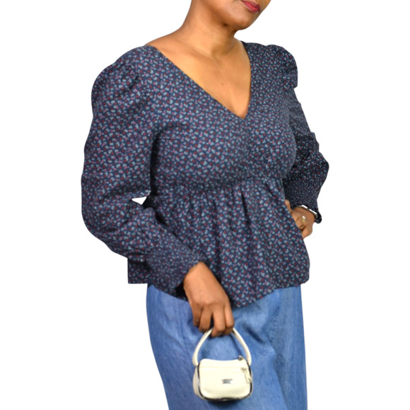 Madewell Tie Back Peplum Top Blue Daisies Floral Ditsy Micro Print Blouse Small - Picture 12 of 16